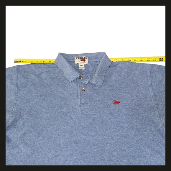 Perlis Crawfish Logo Polo Shirt XXL Blue Heather Short Sleeve Cotton Mens EUC - Picture 4 of 11